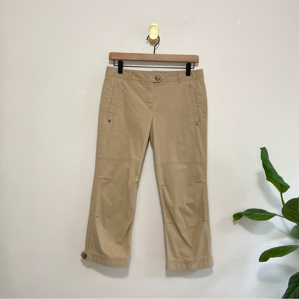 Theory Michaela Cargo Mid Rise Stretch Cropped Capri Khaki Pants